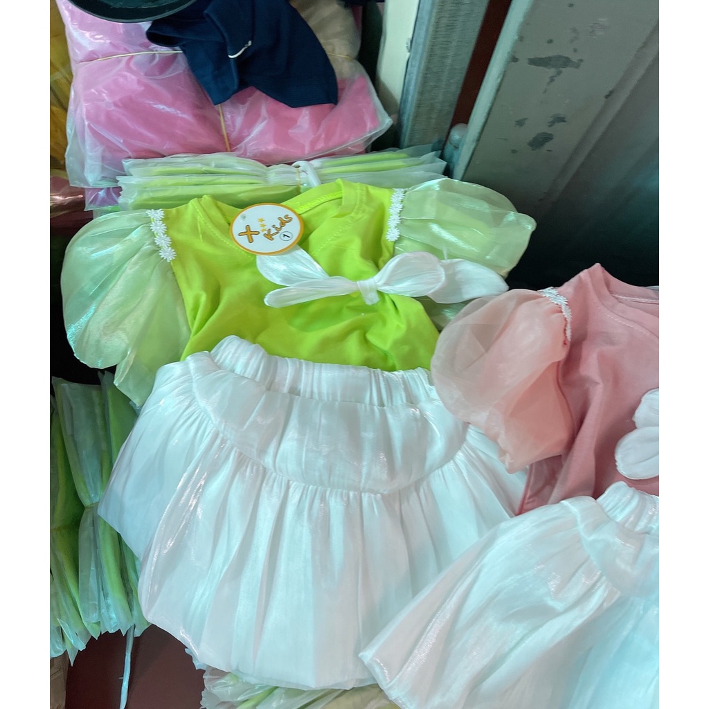 Set áo nơ cv tơ trắng bé gái