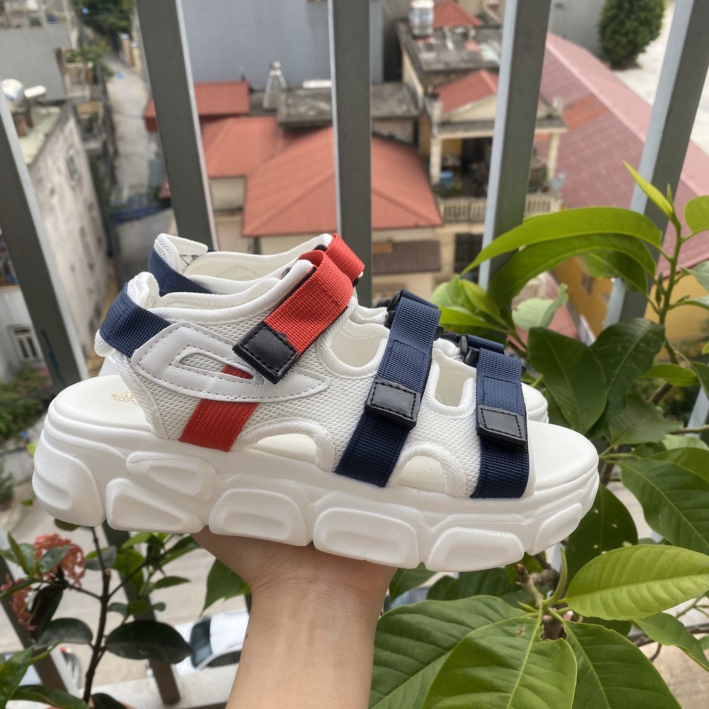 Sandal nữ Hapu 3 Quai Dán Màu Siêu Hot mới nhất , Hot Trend 2021 ( trắng ,đen )