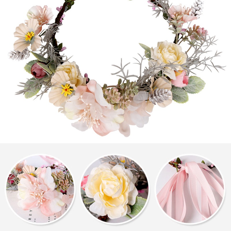 Flgo Vòng Hoa Hồng Boho Có Ruy Băng Đội Đầu Cho Tiệc Cưới Lễ Hội
