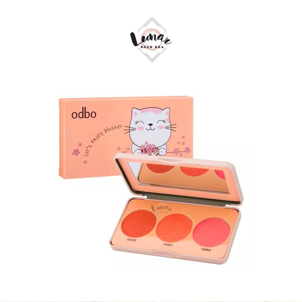 Phấn Má Hồng Odbo Tông Cam San Hô Không Nhũ 3 Ô Enjoy Blusher OD1-103 No.02