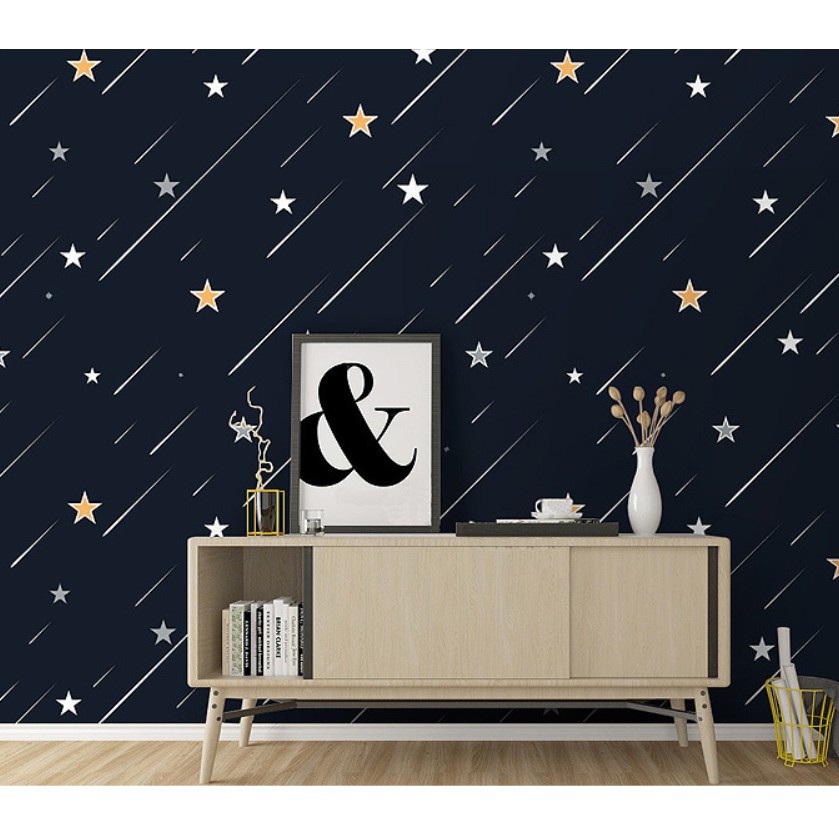 Cuộn 10m giấy dán tường sao băng xanh đen khổ rộng 45cm