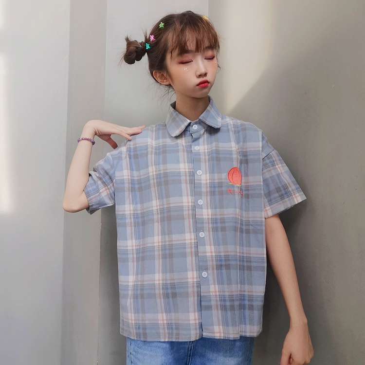 Moogu ♡ Áo Sơ Mi Thêu Hình Trái Cây Phong Cách Hàn Quốc Trẻ Trung Cho Nữ
