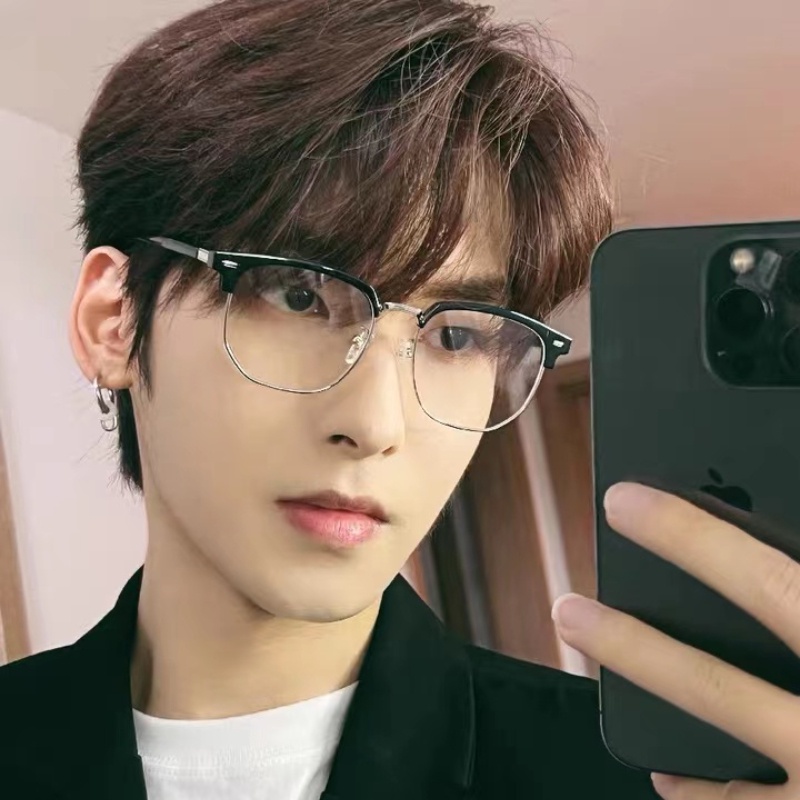 Kính Mát TR90 Nửa Gọng Kim Loại Chống Ánh Sáng Xanh Phong Cách Retro Cho Nam