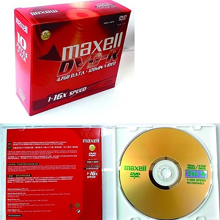Bộ 10 Đĩa Dvd-r Maxell Có vỏ hộp nhựa riêng Chất Lượng Cao - Chuyên ghi Dữ liệu Phim nhạc Video Blank disc