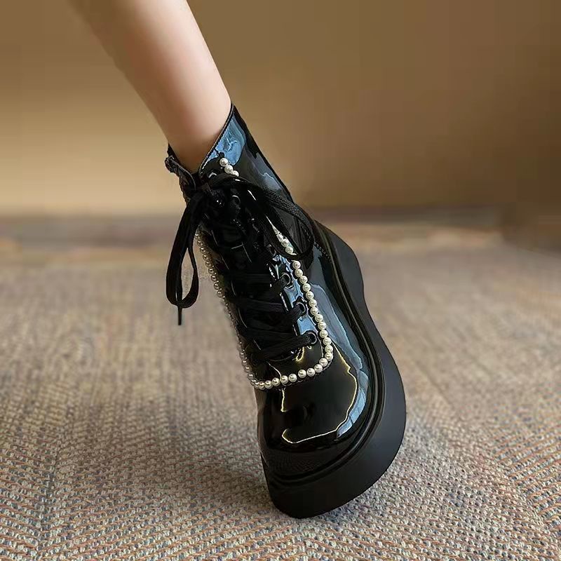 Jiashucheng Giày Boot Martin Cổ Ngắn Lót Lông Cừu Mỏng Phong Cách Anh Quốc Mới