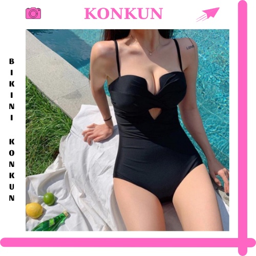 Bikini đồ bơi đi biển 1 mảnh liền thân cúp ngực 2 màu đẹp KONKUN MS33 ĐEN