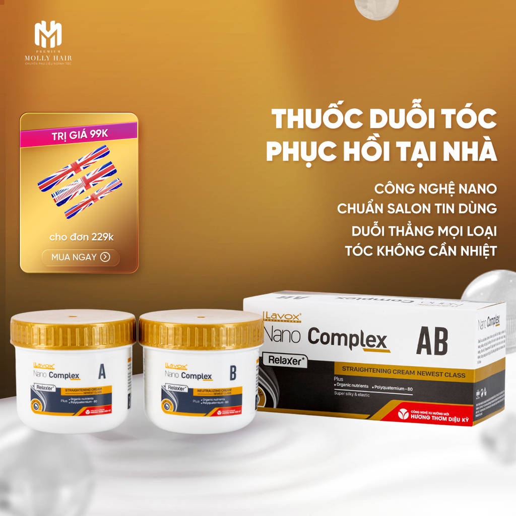 Thuốc duỗi tóc phục hồi tại nhà MollyHair Nano Complex phá mái bò liếm, duỗi tóc mái xoăn tự nhiên tặng bao tay