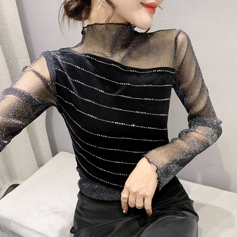 Áo lưới dài tay áo lưới nữ ôm thời trang mùa thu cho nữ