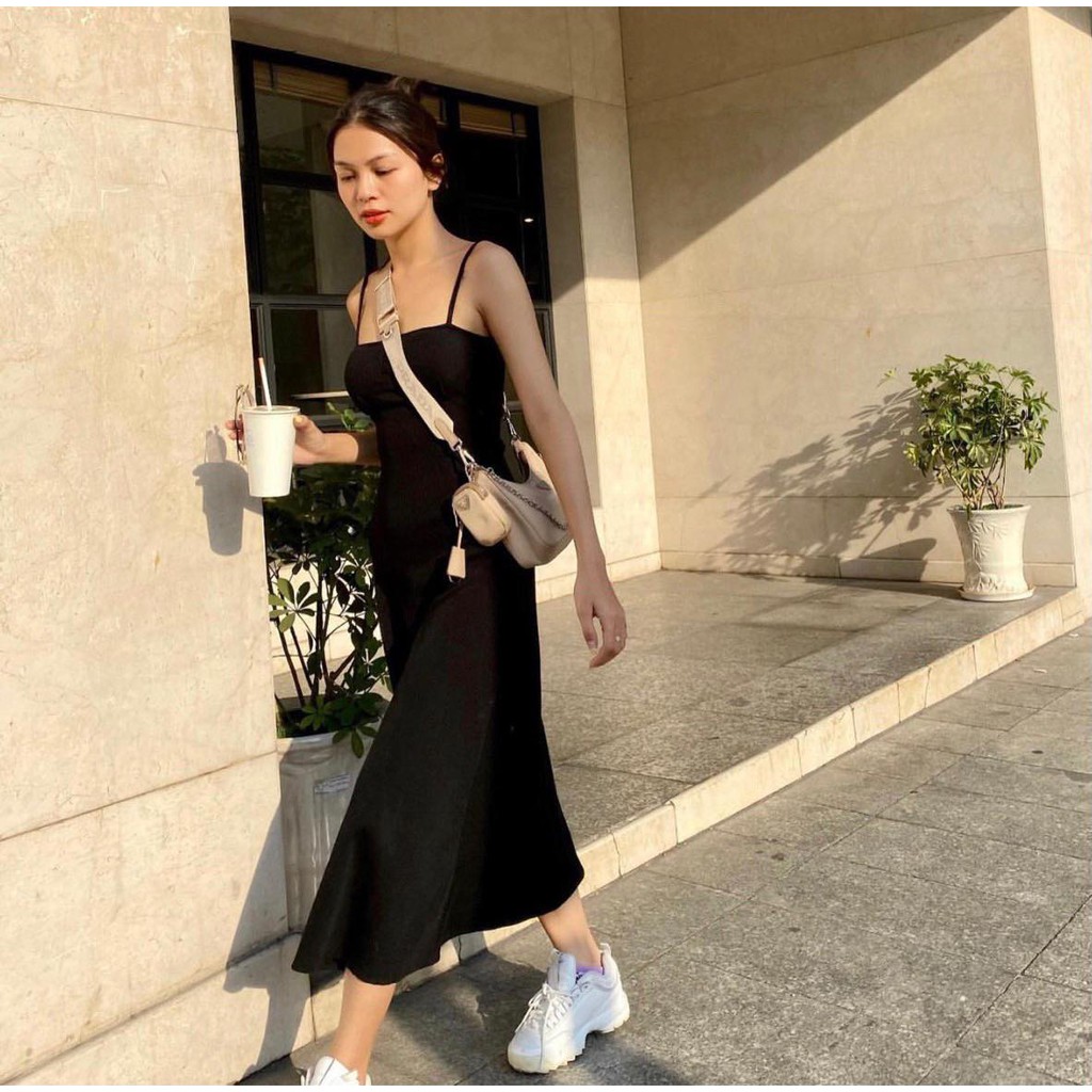 [Mã SKAMA06 giảm 8% tối đa 50K đơn 250K] ĐẦM MIDI ĐEN 2 DÂY XOÈ | BigBuy360 - bigbuy360.vn