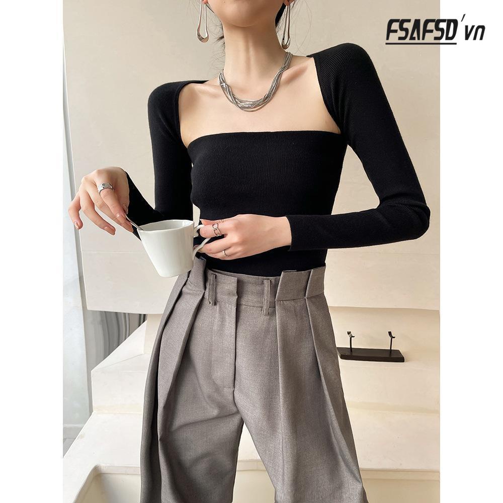 Áo Sweater Cổ Vuông Phong Cách Retro Pháp