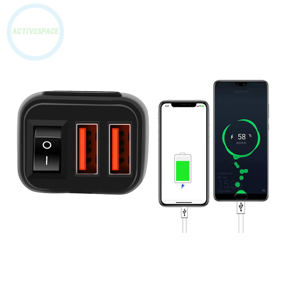 Waterproof Motorcycle QC 3.0 Dual USB Quick Charger Adapter w/ Red LED Voltmeter