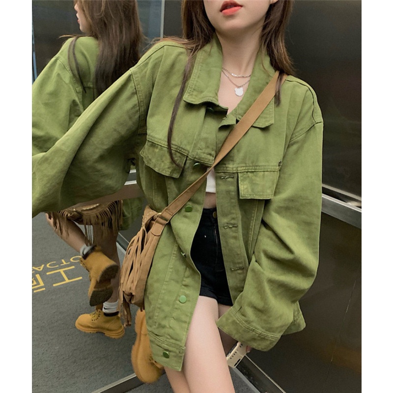 Áo Khoác Denim Dáng Rộng Thời Trang Mùa Thu Cá Tính Cho Nữ