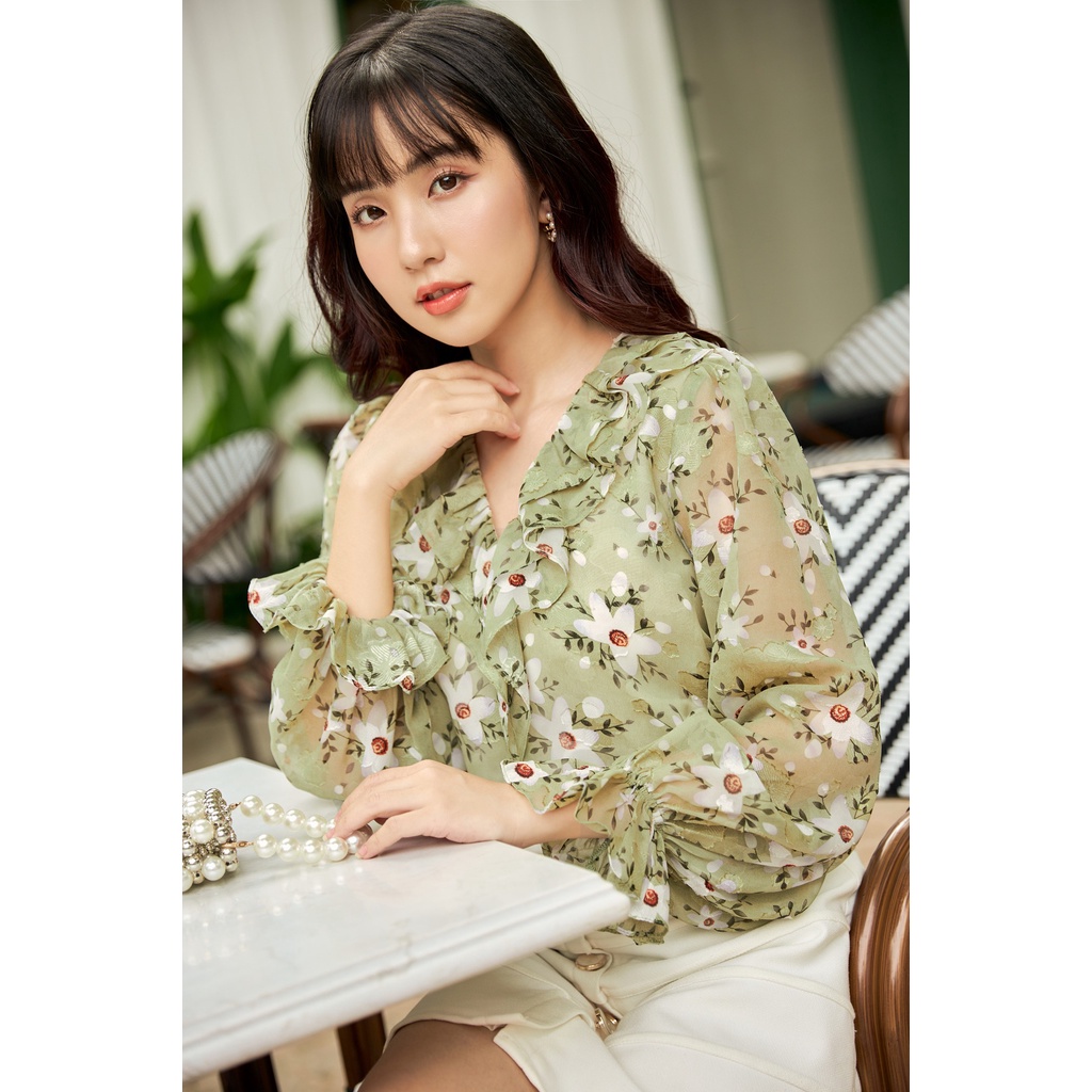OLV - Áo Ruffle Blouse in Green