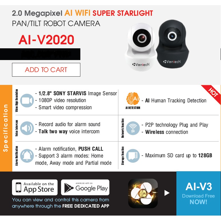 Camera Wifi Vantech AI-V2020 2.0MP - Hàng Chính Hãng