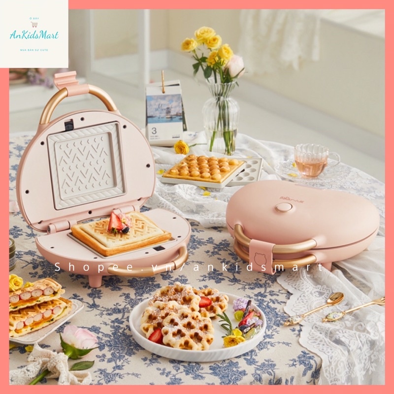 Máy kẹp sandwich Bear SMZ-C06V1 màu hồng  đa chức năng khay đôi có thể tháo rời