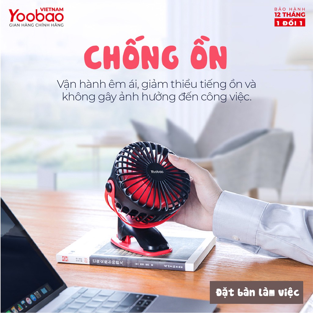 [VOUCHER 5%] [QUÀ TẶNG] Quạt sạc mini để bàn/ kẹp nôi YOOBAO F04 6400mAh Xoay 360 độ Chạy 32 giờ liên tục - Bảo hành 12T