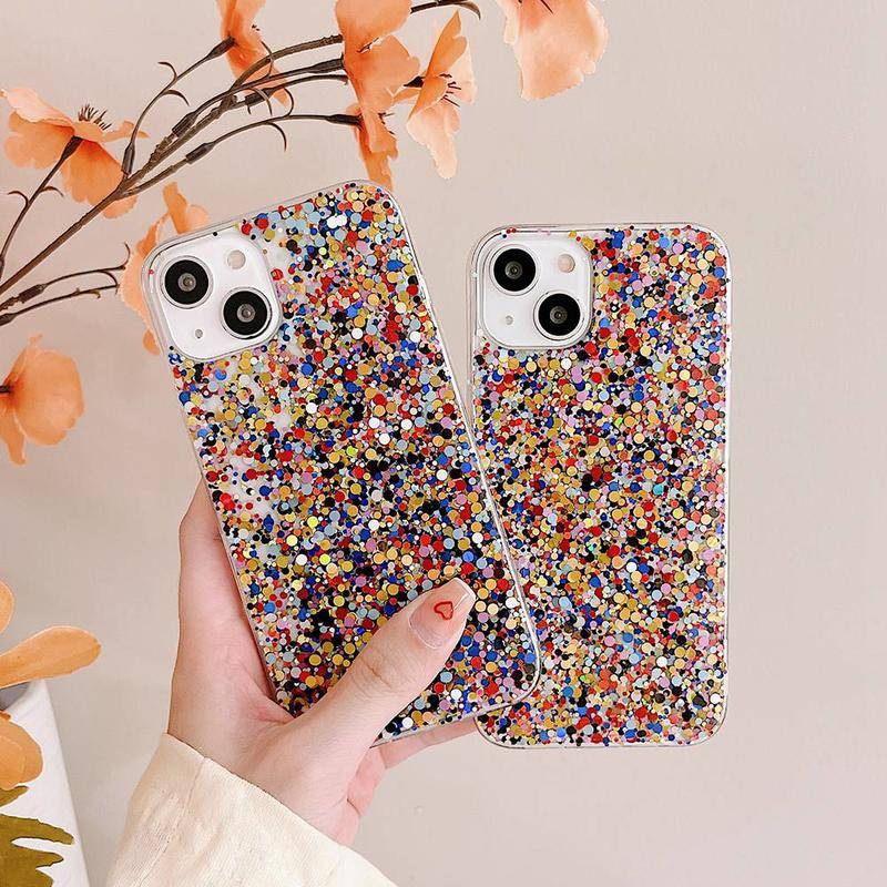 Ốp Điện Thoại Epoxy Mềm Hình Tròn Lấp Lánh Nhiều Màu Sắc Cho iPhone 13 12 11 Pro MAX Mini X XS MAX XR SE 2022 2020 7 8 Plus
