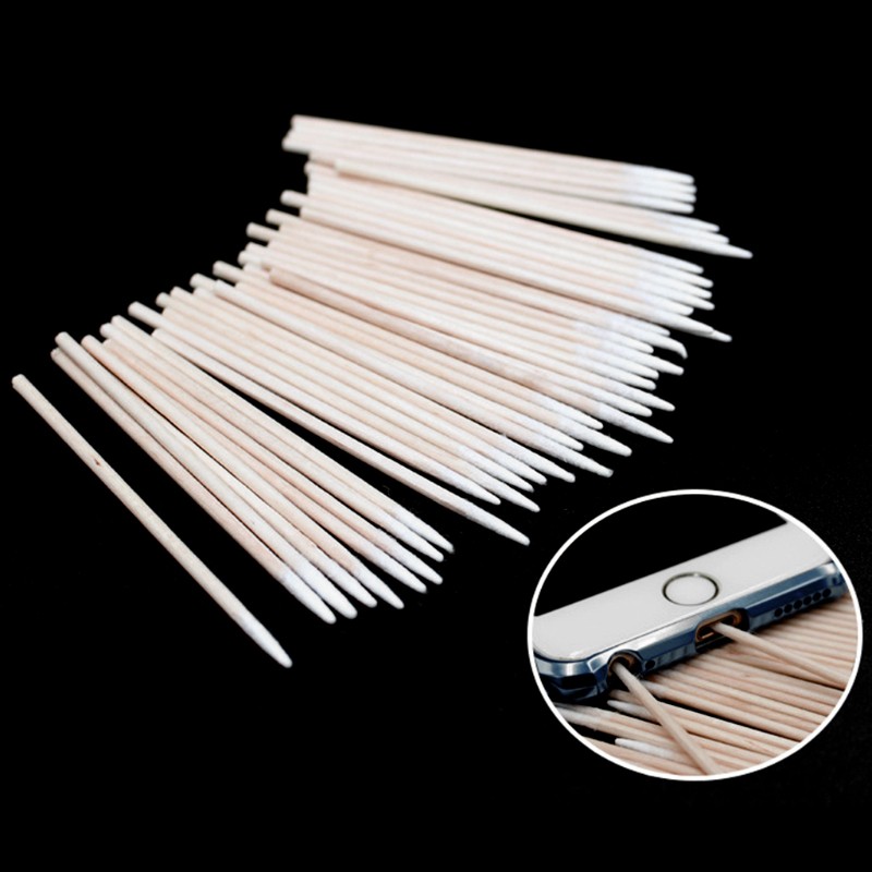 Set 100 tăm bông làm sạch tai nghe/ cáp sạc điện thoại