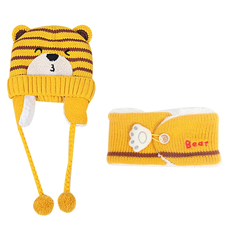 Bộ 2 Mũ beanie Dệt Kim Mềm Mại Giữ Ấm Mùa Đông In Hình Gấu Kèm Khăn Choàng Cổ Dành Cho Trẻ Em