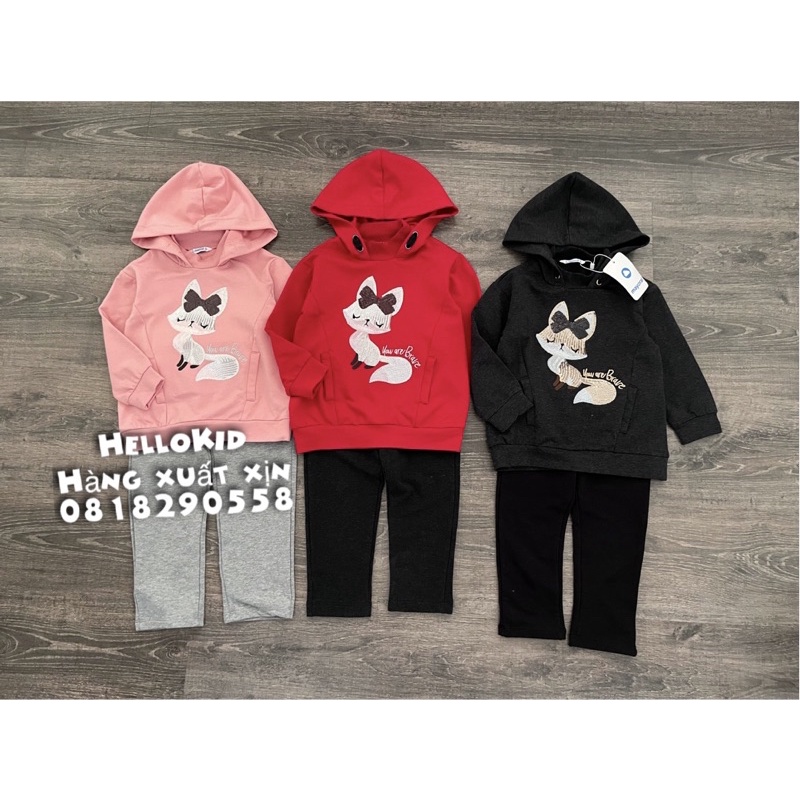 B511 - Bộ nỉ áo hoodie mèo quý tộc sequin bé gái