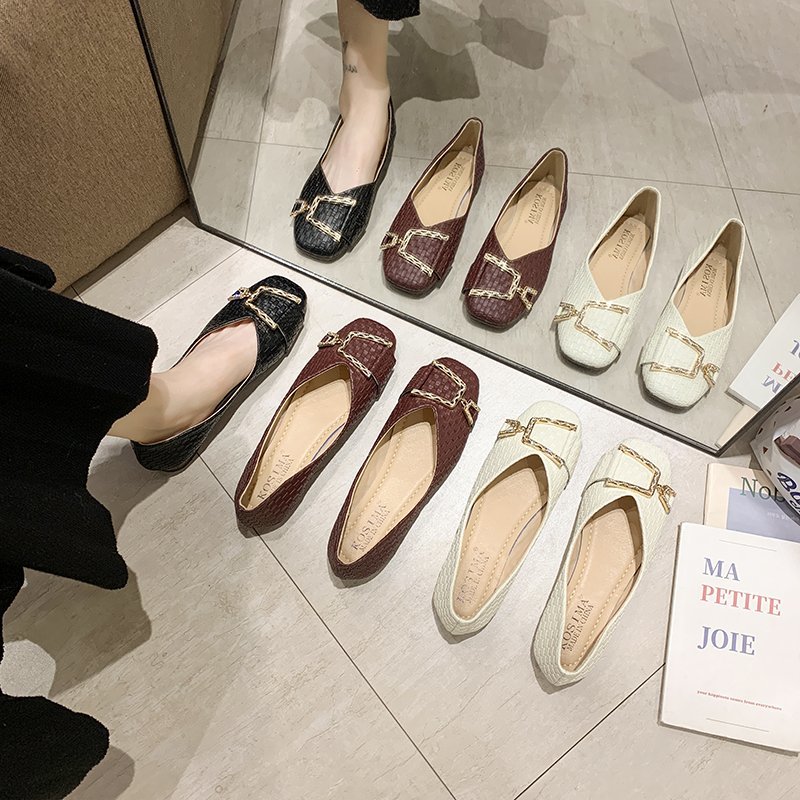 Giày búp bê đế bằng miệng nông mũi vuông thời trang mùa thu cho nữ