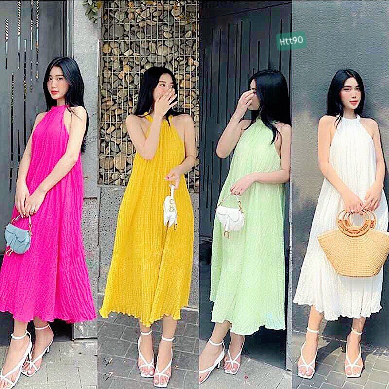Đầm maxi đi biển cổ yếm suông dài váy dạo phố du lịch