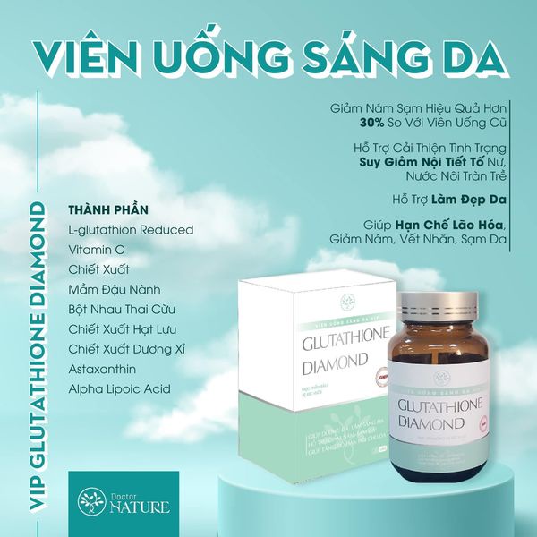 VIÊN UỐNG SÁNG DA MỜ NÁM VIP GLUTATHIONE (cải thiện tinh trang suy giam nôi tiet tố nữ,trẻ hóa da,da mo nam,làm đẹp