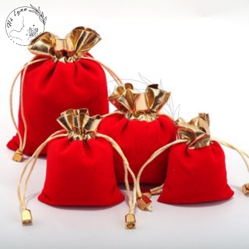 Túi vải nhung đỏ mịn dây rút size 5x7cm đựng trang sức, đồ phong thủy, quà tặng