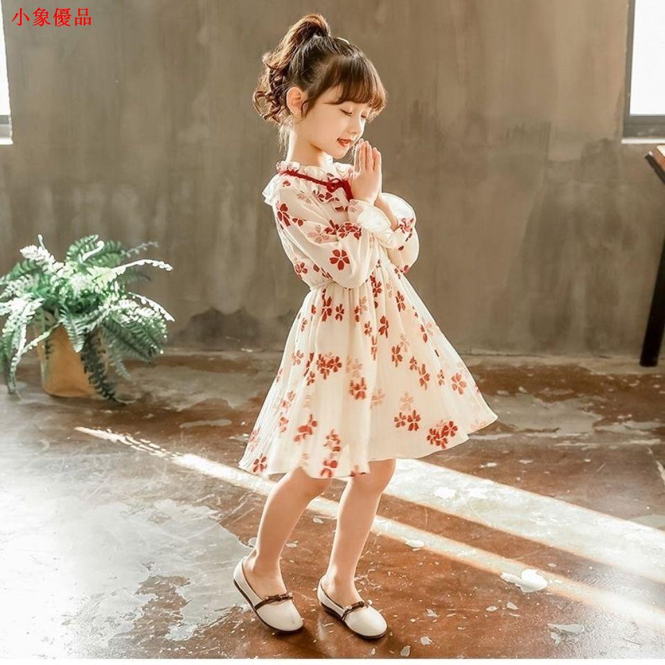 Đầm bé gái thiết kế xinh xắn▫۩┇Đầm hoa tay dài cổ phối ren dáng ôm thời trang xinh xắn cho bé gái