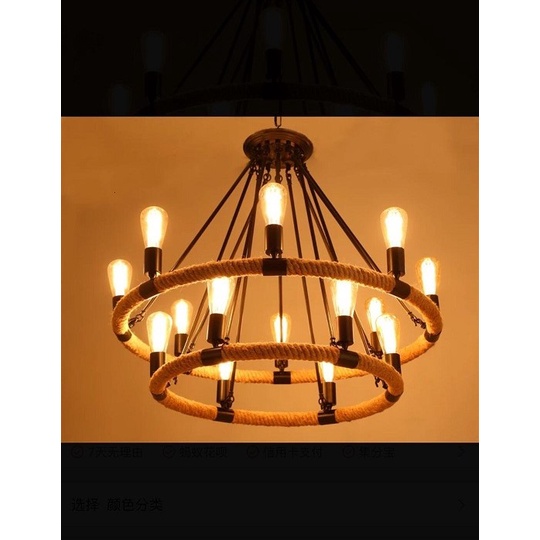 Đèn Chùm Dây Thừng 2 Tầng 14 Bóng Led Edison ST64, Đèn Chùm Thả Phòng Khách Giá Tốt