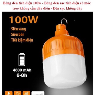 Bóng đèn tích điện 100w, bóng đèn sạc tích điện có móc treo không cần dây điện, đèn sạt không dây