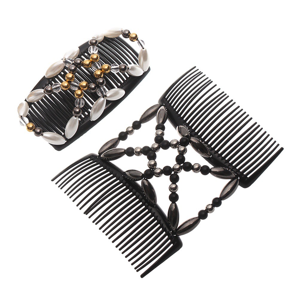 Lược Kẹp Tóc Dạng Lược Đôi Co Giãn Đính Hạt Nhiều Màu Dành Cho Nữ