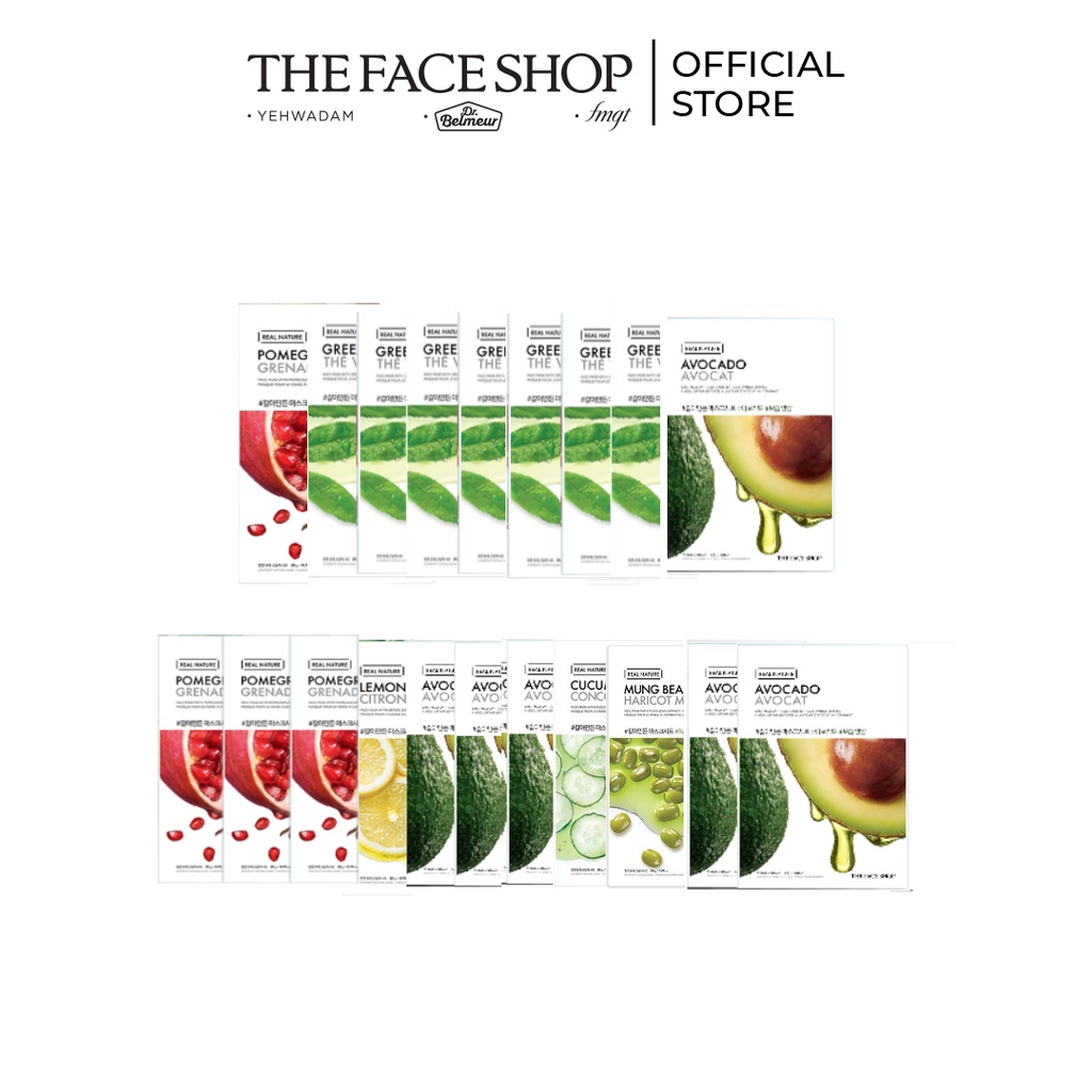 Combo 20 Miếng Mặt Nạ Giấy TheFaceShop Real Natur (oliu,chanh,lựu,trà xanh,bơ,linh chi) 20x20g