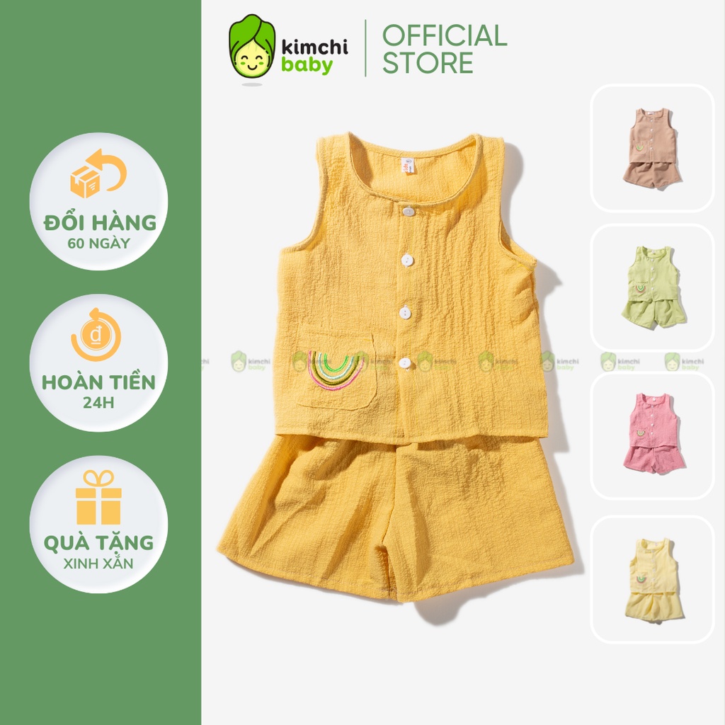Set Bộ Sát Nách Cho Bé Vải Đũi Xốp Túi Trước Cầu Vồng, Bộ Đồ 3 Lỗ Cho Bé Mặc Đi Chơi CK16