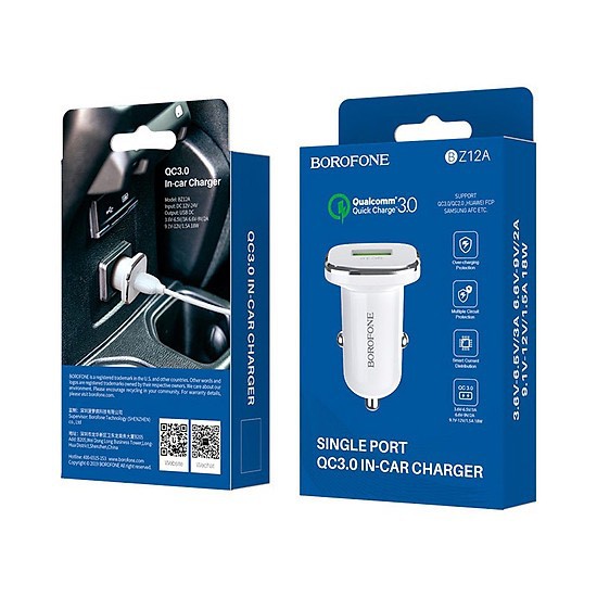 CHÍNH HÃNGTẩu Sạc Xe Ô Tô | Cốc Sạc Xe Hơi Borofone  BZ12A (3.0A-18W)