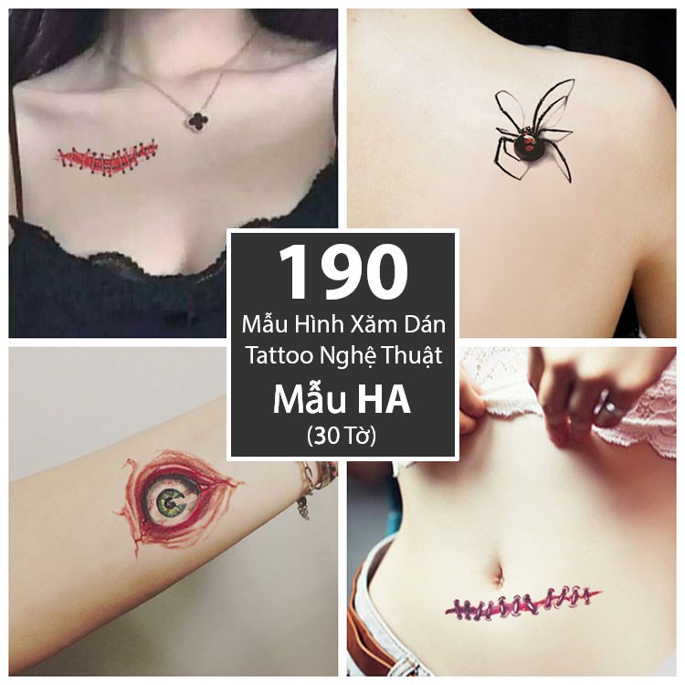 Bộ 190 Mẫu Hình Xăm Dán, Hình Xăm Tattoo Cao Cấp Combo 30 Tờ - Mẫu HA