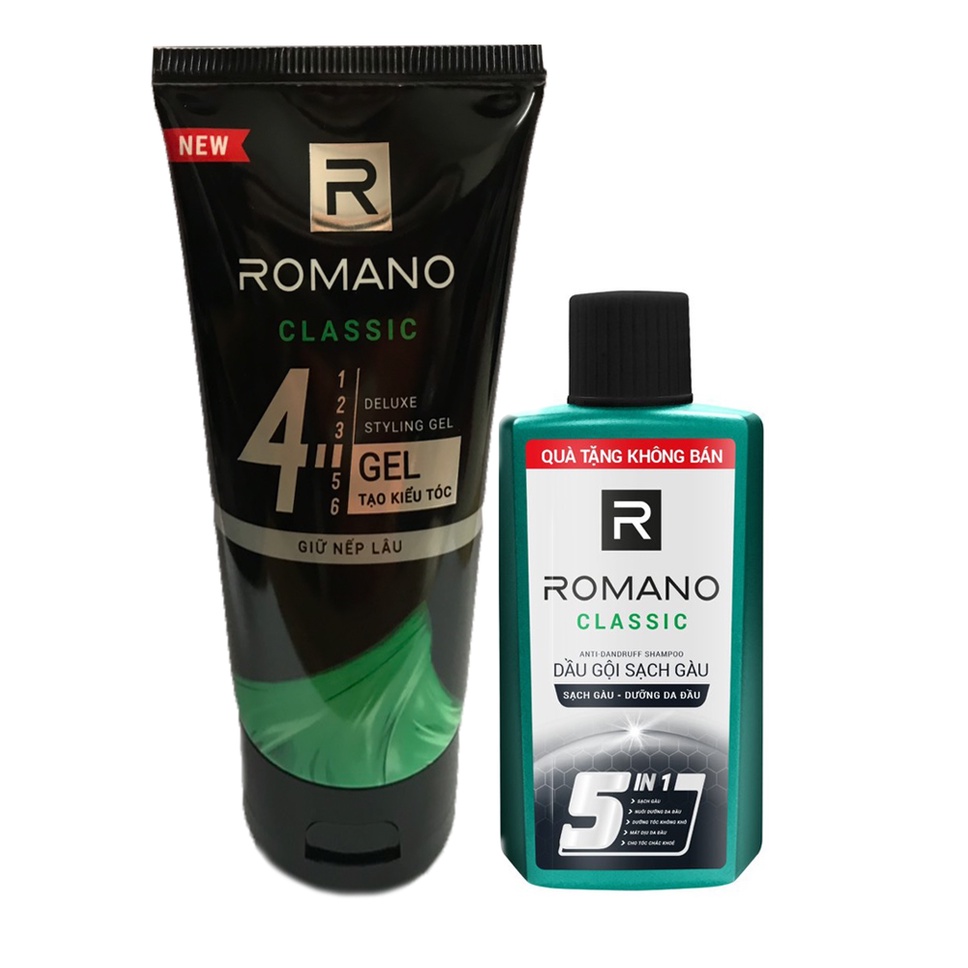 Gel Tạo kiểu tóc Romano  giữ nếp lâu làm mềm tóc 150g tặng dầu gội(hoặc sữa tắm)Romano 60g