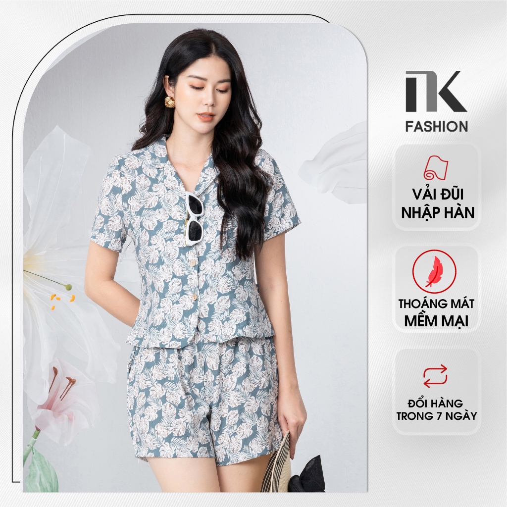 Set Bộ Áo Cổ Ve Kếp Hợp Quần Sooc NK Fashion Thiết Kế Họa Tiết Mùa Hè Mát Mẻ, Chất Liệu Đũi Cao Cấp NKBD2204004