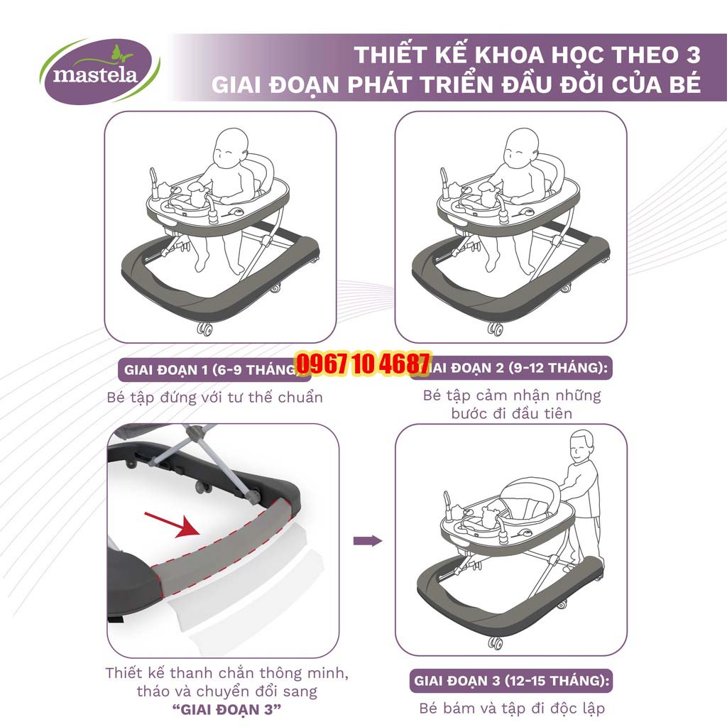 Xe tập đi đa năng 3 giai đoạn cho bé từ 6 tháng- Chính hãng Mastela 1508 Bảo hành 12 tháng