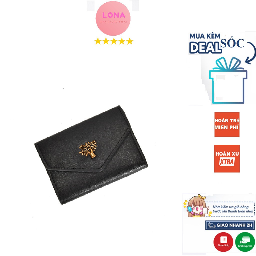 Ví nữ mini cầm tay LONA da loang đẹp, ngắn nắp gập, nhỏ gọn bỏ túi khóa cây cute nhiều ngăn giá rẻ VINU1K9K.08