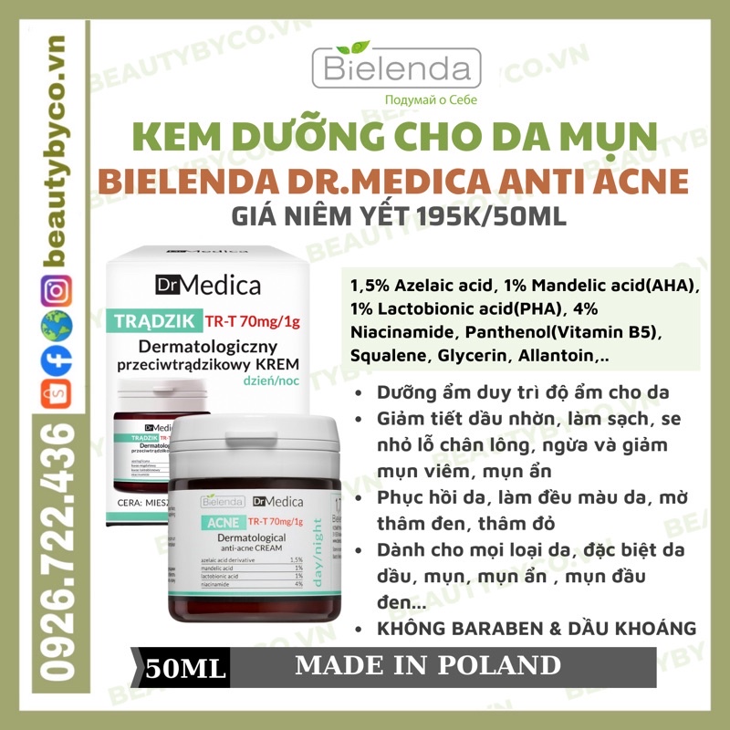 Kem dưỡng giảm mụn và thâm Bielenda Dr. Medica Anti-acne
