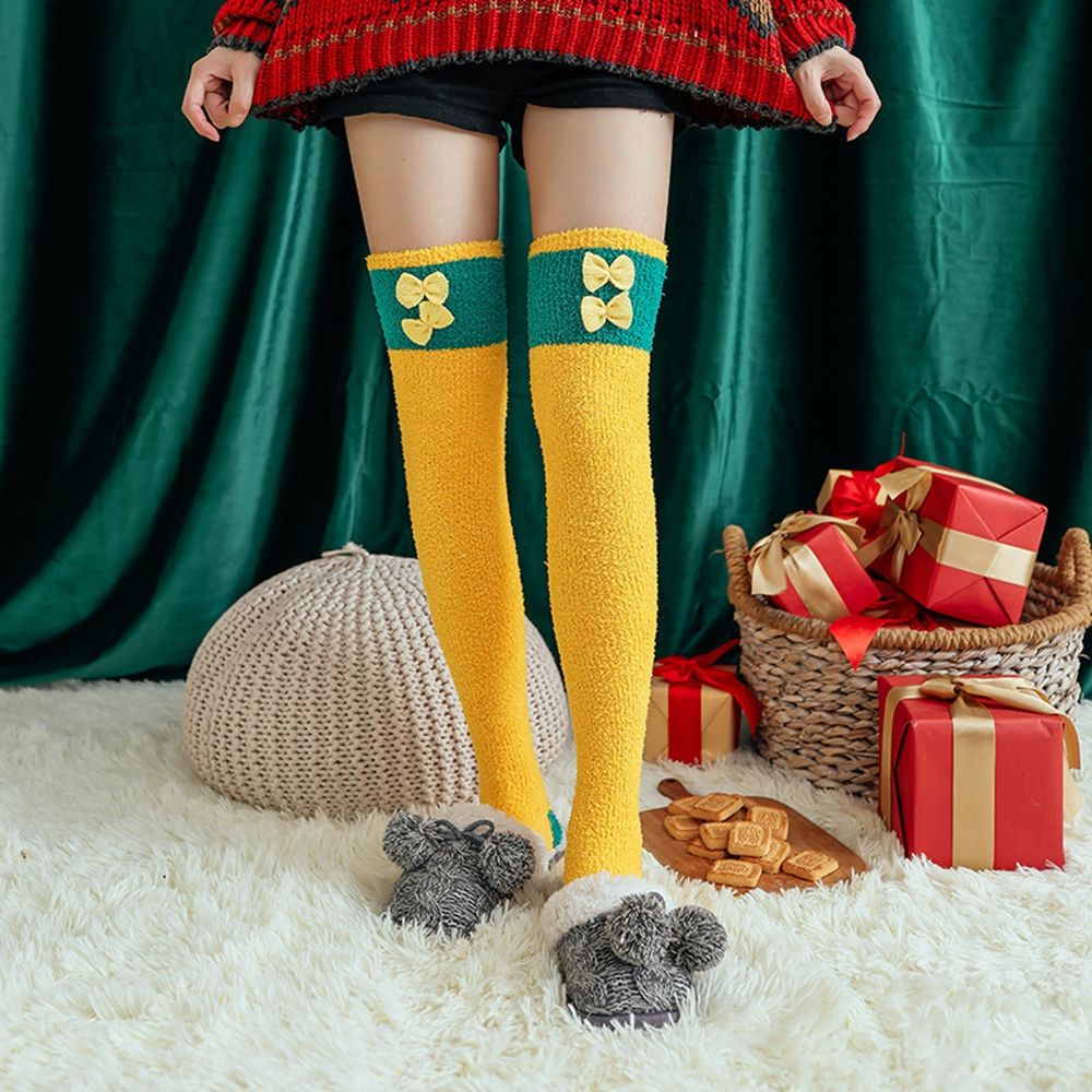 Vớ cotton cổ cao in họa tiết Noel đính nơ dễ thương thoải mái thời trang thu đông cho nữ