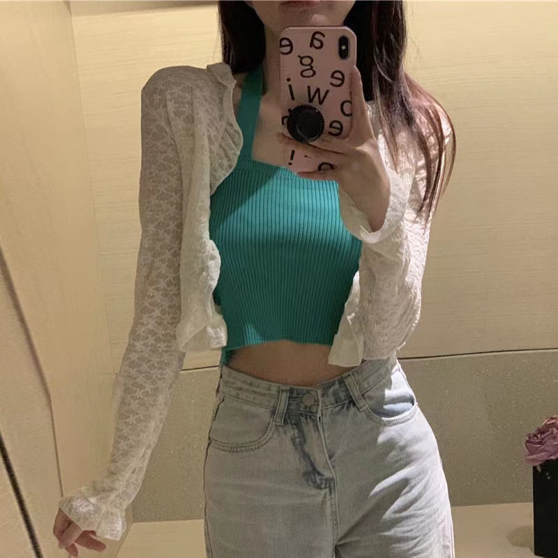 Áo Khoác Cardigan Ren Mỏng Dáng Ngắn Thời Trang Mùa Hè