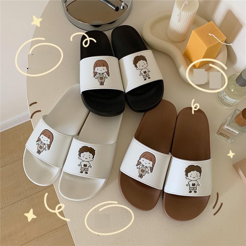 Dép quai ngang nam nữ, dép trai gái siêu cute- 3 màu đen nâu trắng