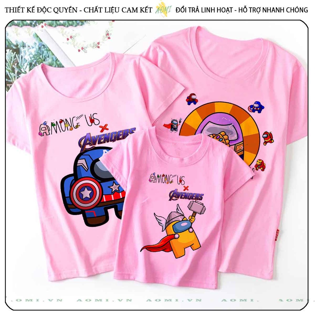 ÁO THUN among us avengers UNISEX PHÔNG HỒNG TAY NGẮN NAM NỮ GIA ĐÌNH CẶP ĐÔI SIZE TRẺ EM BÉ TRAI GÁI AOMIVN