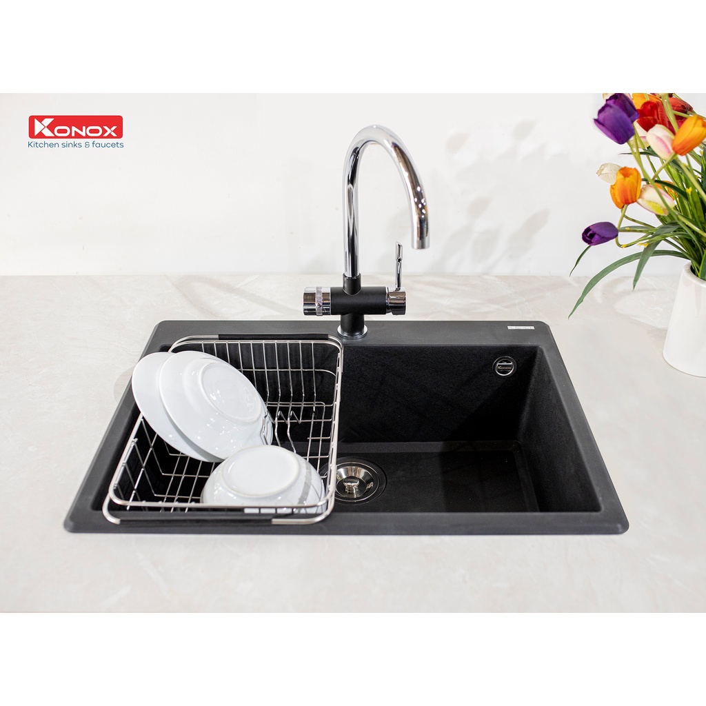 Vòi rửa bát 3 đường nước KONOX Trim-water Black, hợp kim đồng 61% tiêu chuẩn Châu Âu CW617N, bề mặt công nghệ PVD Black