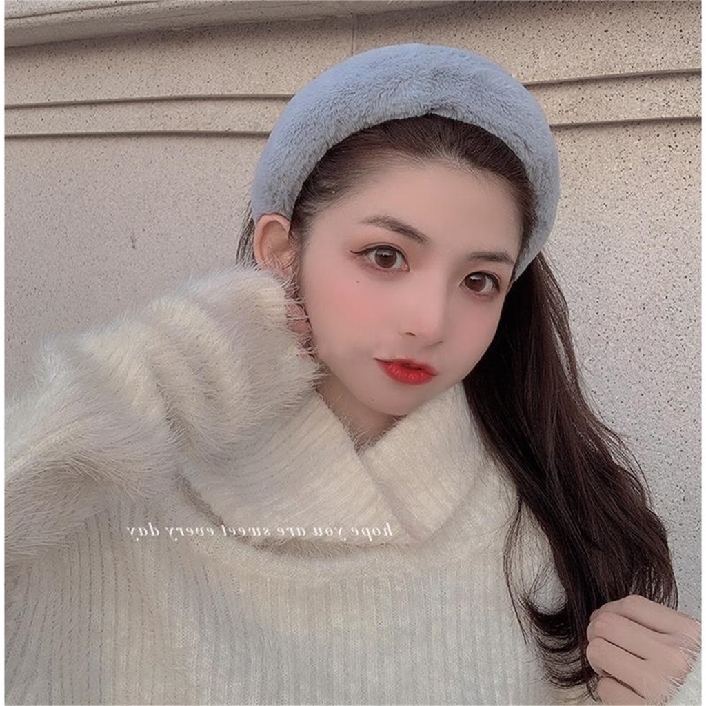 Hàng Sẵn Băng đô lông nhiều màu Băng đô thời trang Đầu rộng Trang trí chống trượt cho rửa mặt【Texas053】