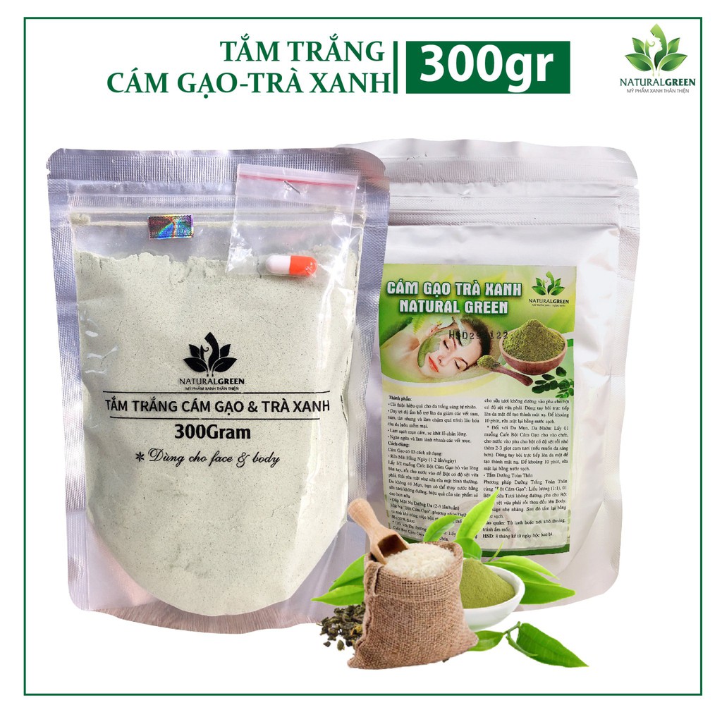 Gói 300gr ủ trắng trà xanh,tắm trắng cám gạo trà xanh,đắp mặt dưỡng da dùng cả cho face & body hàng chính hãng