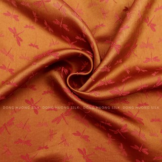 Vải Lụa Hà Đông Satin Hoa Chuồn Chuồn - Đông Hương Silk - LHVS084 Cam Gạch - mát, mềm, tôn dáng, quý phái, sang trọng