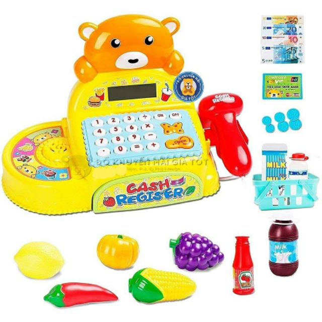 MÁY TÍNH TIỀN SIÊU THỊ GẤU CÓ ĐÈN, ÂM THANH, MÁY TÍNH THẬT (35561) 🧸